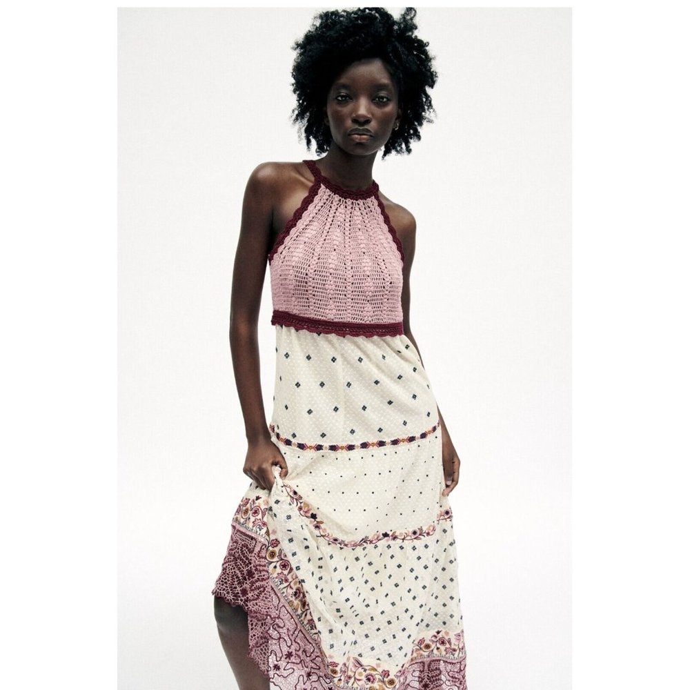 Zara Burgundy and Cream Maxi Dress